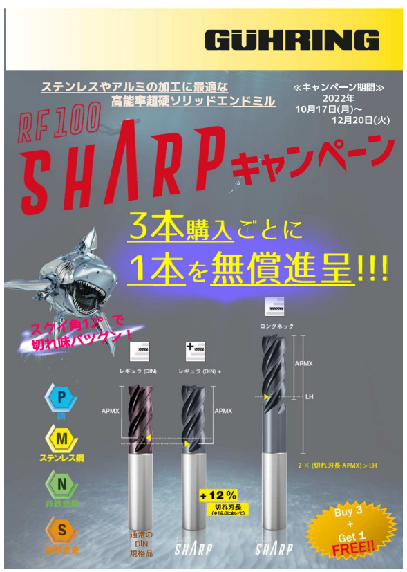 グーリング：RF100 SHARPキャンペーンのお知らせ - 切削工具のサカイ